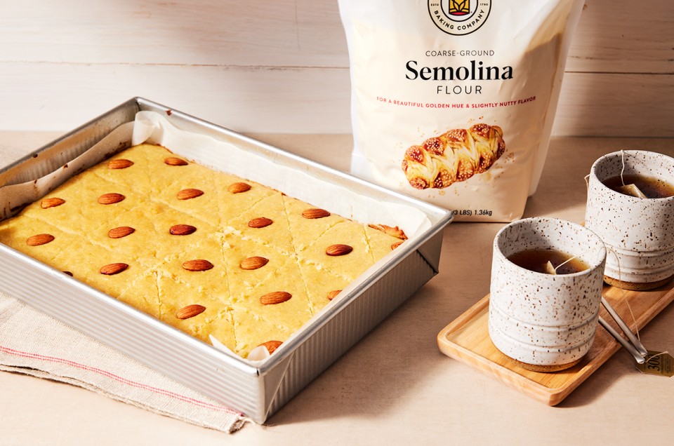 Basbousa (Syrup-Soaked Semolina Cake) - select to zoom