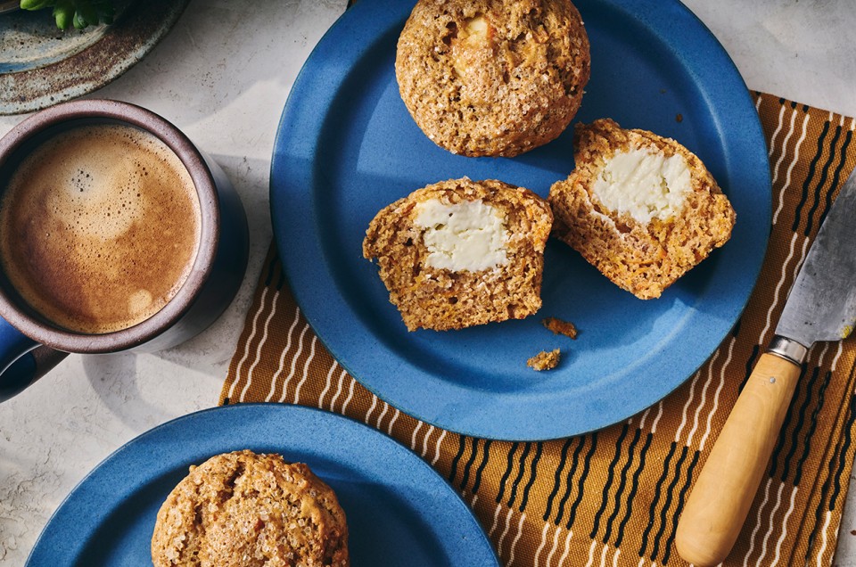 Cream Cheese Carrot Cake Muffins on a plate - select to zoom