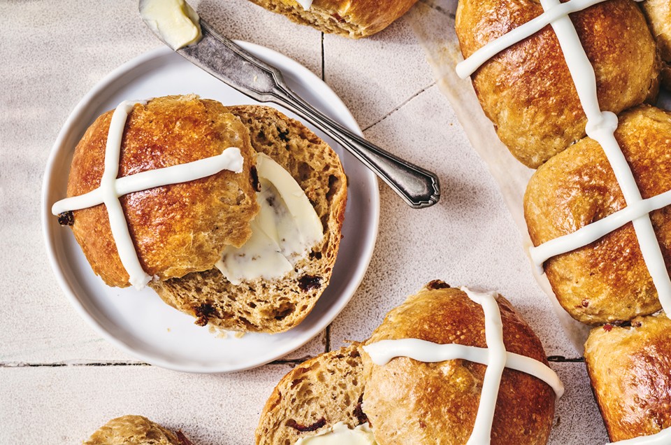 Easy Hot Cross Buns on a plate - select to zoom