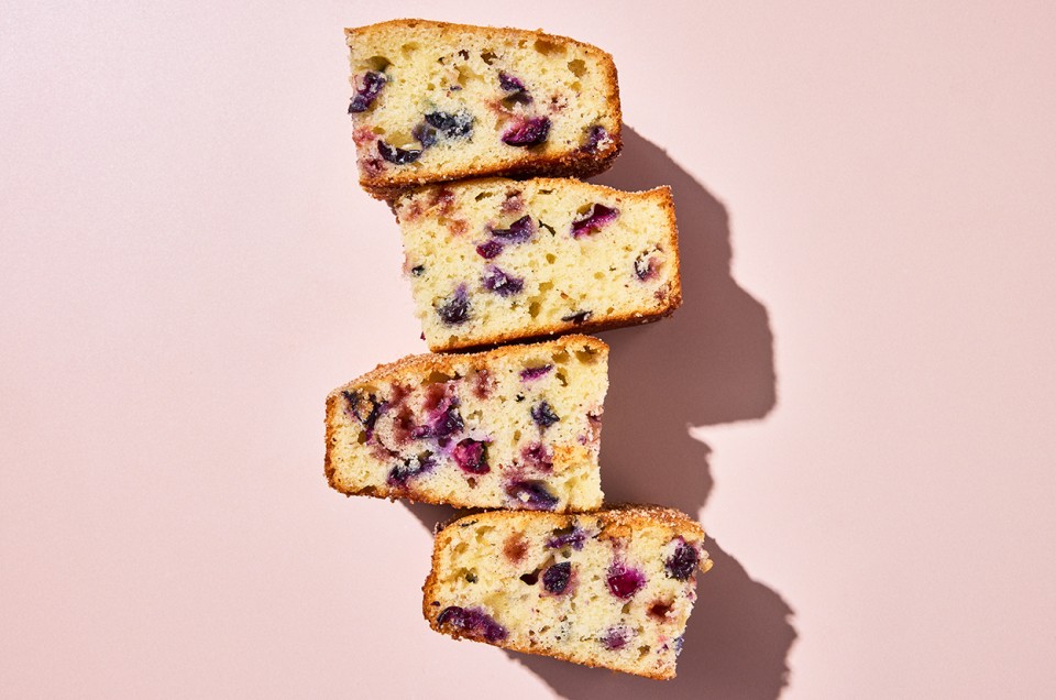 Easy Blueberry Muffin Cake sliced up - select to zoom