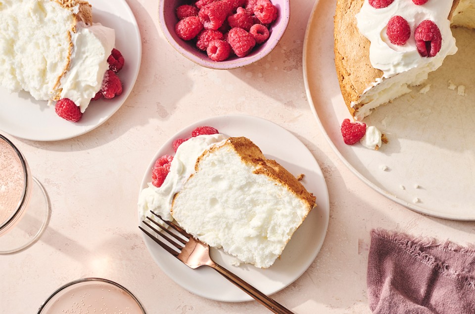 A slice of Gluten-Free Angel Food Cake on a plate - select to zoom