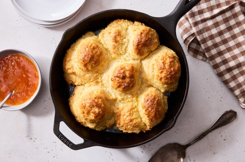 Cathead Biscuits in a cast iron pan - select to zoom