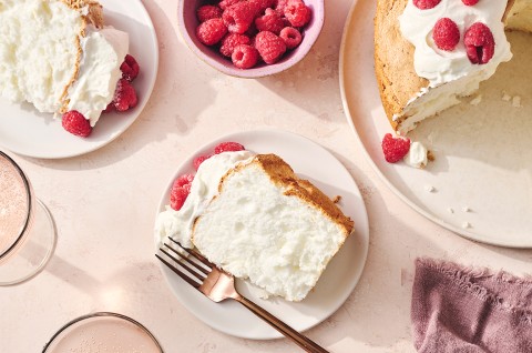 A slice of Gluten-Free Angel Food Cake on a plate - select to zoom