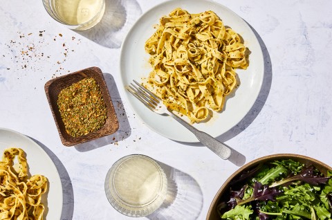 Homemade Pasta with Sage Butter served on a plate - select to zoom
