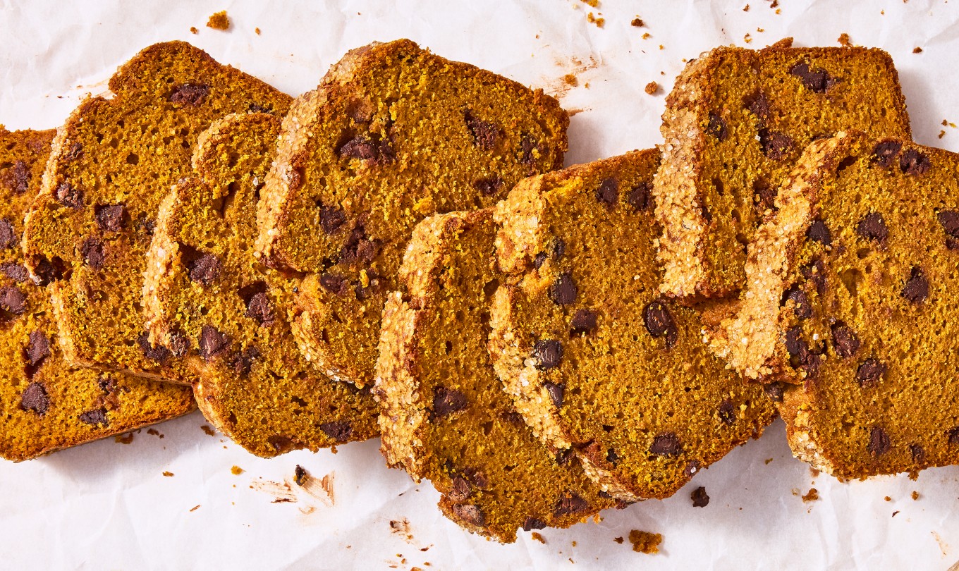 Pumpkin Chocolate Chip Bread cut into slices