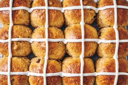 Easy Hot Cross Buns overhead